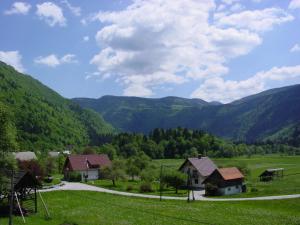 a winding road through a green valley with mountains at Ferienwohnung Bohinj in Bohinjska Bistrica