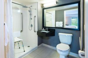 a bathroom with a toilet and a sink and a mirror at Comfort Inn in Newmarket