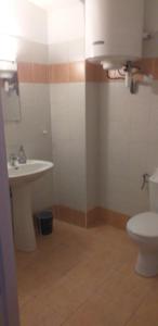a bathroom with a white toilet and a sink at Joli studio en centre-ville in Corte