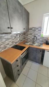 a kitchen with a sink and a counter top at Elite Port in Piraeus