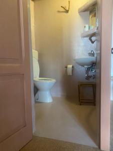a bathroom with a toilet and a sink at Il Mandorlo in Montecorice