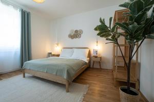 Ένα ή περισσότερα κρεβάτια σε δωμάτιο στο Bright & Modern Studio in Center with a Queen Bed