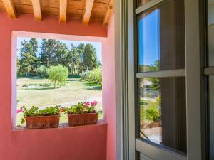 a window with two potted plants on a window sill at Apartment Cotto by Interhome in Castiglioncello