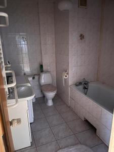 a bathroom with a tub and a toilet and a sink at Nassiena in Mierzyn