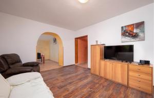 Una sala de estar con un sofá y un televisor de pantalla plana. en Beautiful Apartment In Sisan With Wifi, en Šišan
