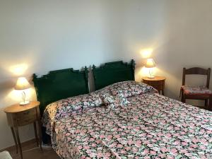 ein Schlafzimmer mit einem grünen Bett mit zwei Lampen in der Unterkunft Apartment Verde by Interhome in Santa Domenica