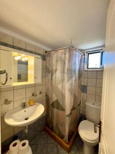 a bathroom with a sink and a toilet and a shower at "Twin Apartments" in Kyparissia in Kyparissia +14 photos