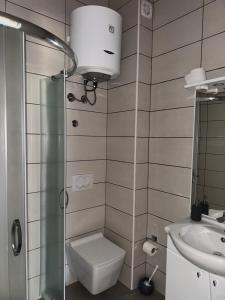 a bathroom with a toilet and a sink at Sunrise house apartments in Ulcinj +37 photos