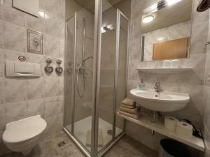 ein Badezimmer mit Dusche, Waschbecken und Toilette in der Unterkunft Appartement 2 - b66205 in Rohrdorf