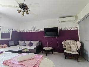 a living room with a couch and a tv on a wall at Apartments Jadra Omiš in Omiš