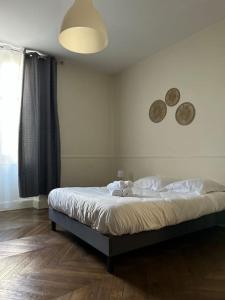 a bedroom with a bed in a room at Très grand appartement ancien avec petit jardin in Nevers