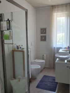 a bathroom with a shower and a toilet and a sink at Dervio Casa Max in Dervio +19 photos