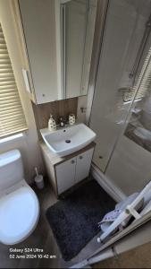 Ένα μπάνιο στο Luxury Lakeside Caravan with hottub and private fishing peg, Tattershall Lakes