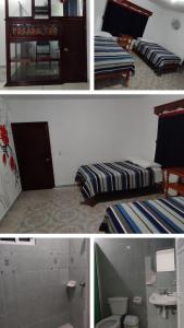 two pictures of a room with a bed and a bathroom at Posada TEO in Xilitla +43 photos