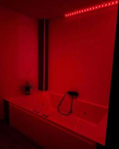 a red bathroom with a tub with a red light at Guadiana Loft Experience Nadra in Badajoz