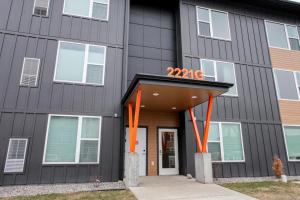 a building with a zig zag sign on it at Yellowstone Flats in Livingston