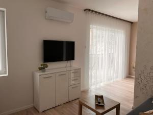 Televízia a/alebo spoločenská miestnosť v ubytovaní Gréta Lux Apartman