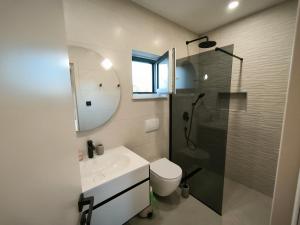 ein Badezimmer mit Toilette, Waschbecken und Dusche in der Unterkunft Luxury Apartments Marina View in Vodice + 89 Fotos
