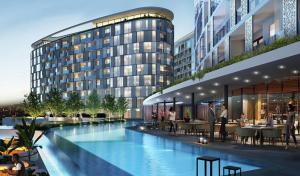 un rendu d'un bâtiment avec une piscine dans l'établissement Exclusive Apartment, Ellipse, à Midrand