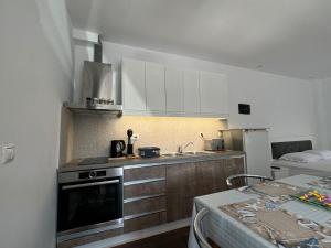 a kitchen with a sink and a stove top oven at Sulozeqi Apartments in Ksamil