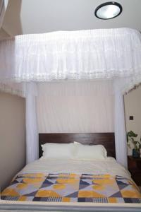 a bedroom with a bed with a canopy at Cozy Condo Najjera in Kampala