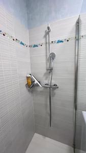a shower stall in a bathroom with a toilet at Appartement climatisé avec parking à Albi in Albi