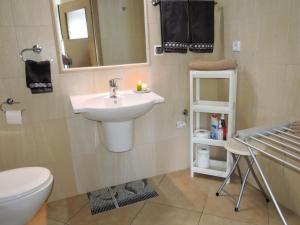 łazienka z umywalką, toaletą i lustrem w obiekcie Apartment in Mi dzyzdroje near Sandy Beach w mieście Międzyzdroje