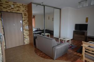 a living room with a couch and a television at Apartament Classic in Szczecin
