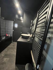 a small bathroom with a sink and a shower at Petite maison centre ville châteaudun in Châteaudun