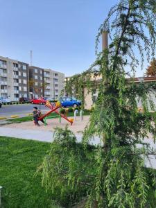 a tree in a park with a playground at Departamento equipado Parque Oriente in Temuco