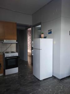 コス・タウンにあるCOSY Living Apartment 2のキッチン(白い冷蔵庫、コンロ付)