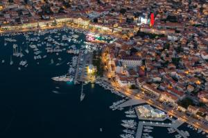 an aerial view of a harbor at night at Apartment Centar 1 in Vela Luka