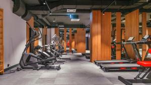 Posilňovňa alebo fitness centrum v ubytovaní Nadmotławie z sauną, Sun & Snow