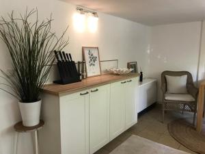 Kuchyň nebo kuchyňský kout v ubytování Nature Living - Ferienhaus mit Kamin - Feuerschale - Garten - mit beheizbarem Gartenwhirlpool