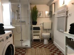 Koupelna v ubytování Nature Living - Ferienhaus mit Kamin - Feuerschale - Garten - mit beheizbarem Gartenwhirlpool