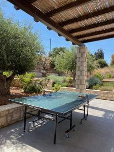 a ping pong table sitting under a wooden roof at Sea View Villa Mia Casa with Private Pool, Ping-Pong & BBQ in Langá