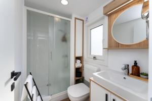 a bathroom with a shower and a sink at Dream house by the sea in Grebaštica +110 photos