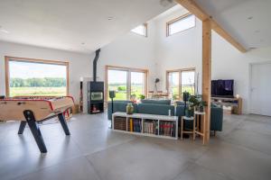 FresnesにあるGreenWoods Ecolodge - Zoo de Beauval et Châteaux de la Loireのリビングルーム(ソファ、ビリヤード台付)