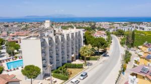 arial view of a street in a city with a building at Moonstar Hotel in Kusadası