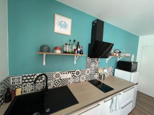 Kuchyň nebo kuchyňský kout v ubytování STUDIO IBIZA - HYPER CENTRE LORIENT