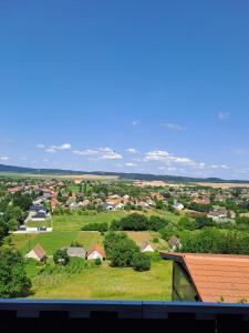 a view of a small town with houses and trees at Panoráma Kisház in Tarján +9 photos