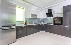 una cocina con electrodomésticos de acero inoxidable y una ventana en Cozy Apartment In Strozanac With Wifi, en Strožanac