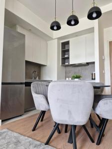 a kitchen with a table and two chairs at Belgrade Waterfront BW Sava Aqua in Sajmište