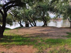 un groupe d'arbres devant un plan d'eau dans l'établissement Westvaal Holiday Resort Campsites - Bring your own Tent or Caravan, à Parys