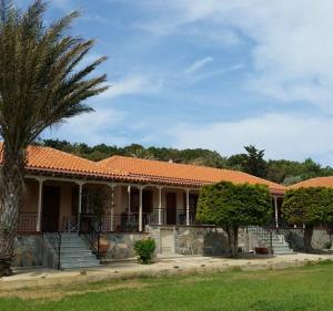 een huis met een palmboom ervoor bij Elia Limnos in Plati