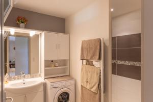 a bathroom with a sink and a washing machine at Logement spacieux agréable in Saint-Privat +13 photos