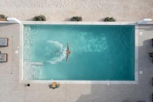 an overhead view of a person swimming in a pool at Naxos Earth Suites in Mikri Vigla