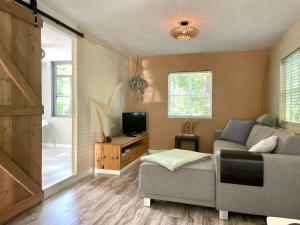 a living room with a couch and a television at Goditi La Vita in Hem