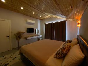 a bedroom with a large bed and a television at Kent Villas in Demre