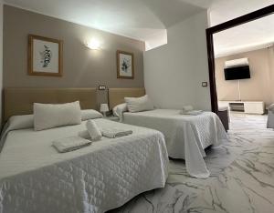 a hotel room with two beds and a television at Hotel Avenida in Vélez-Málaga +72 photos
